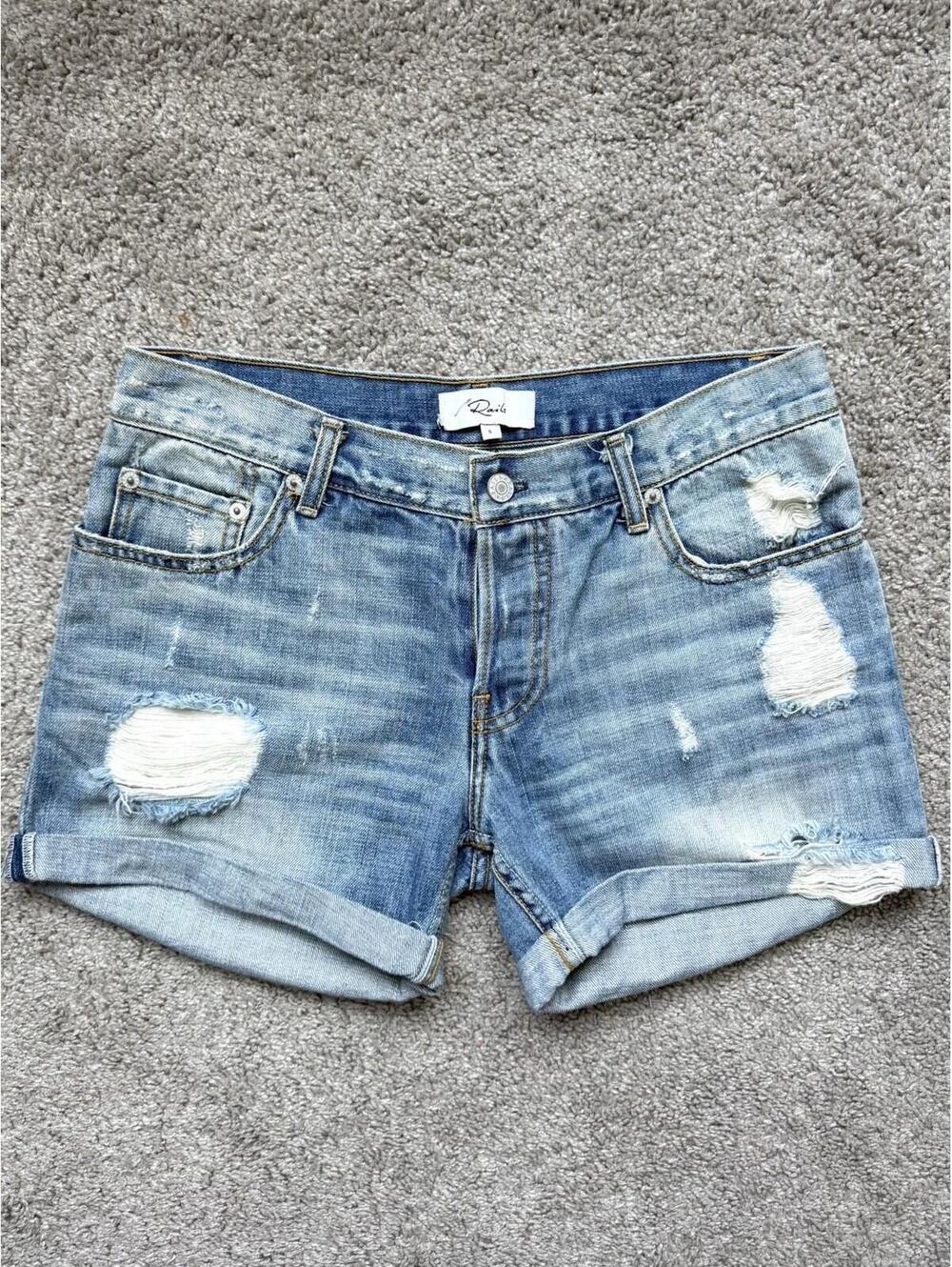 Rails Women’s Sz Small Logan‎ Medium Vintage Wash Distressed Shorts Cuffed